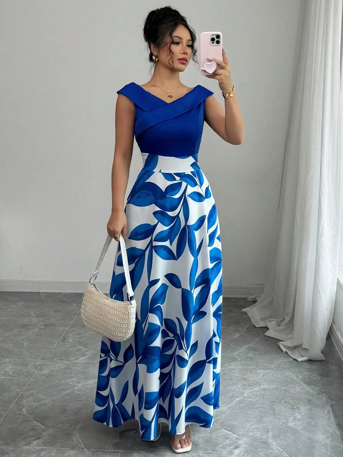 Floral Maxi Dress With Asymmetric Neckline For Elegant Evening Garden Party Style - SN Wigs & More