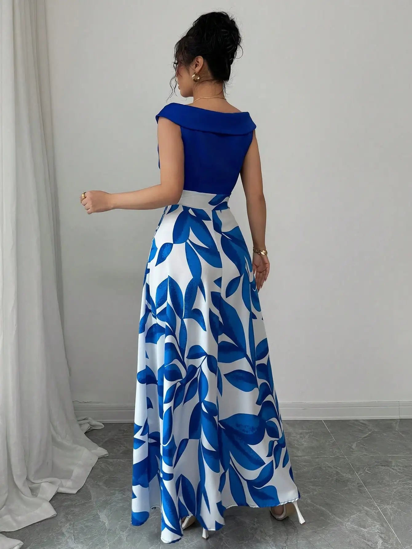 Floral Maxi Dress With Asymmetric Neckline For Elegant Evening Garden Party Style - SN Wigs & More
