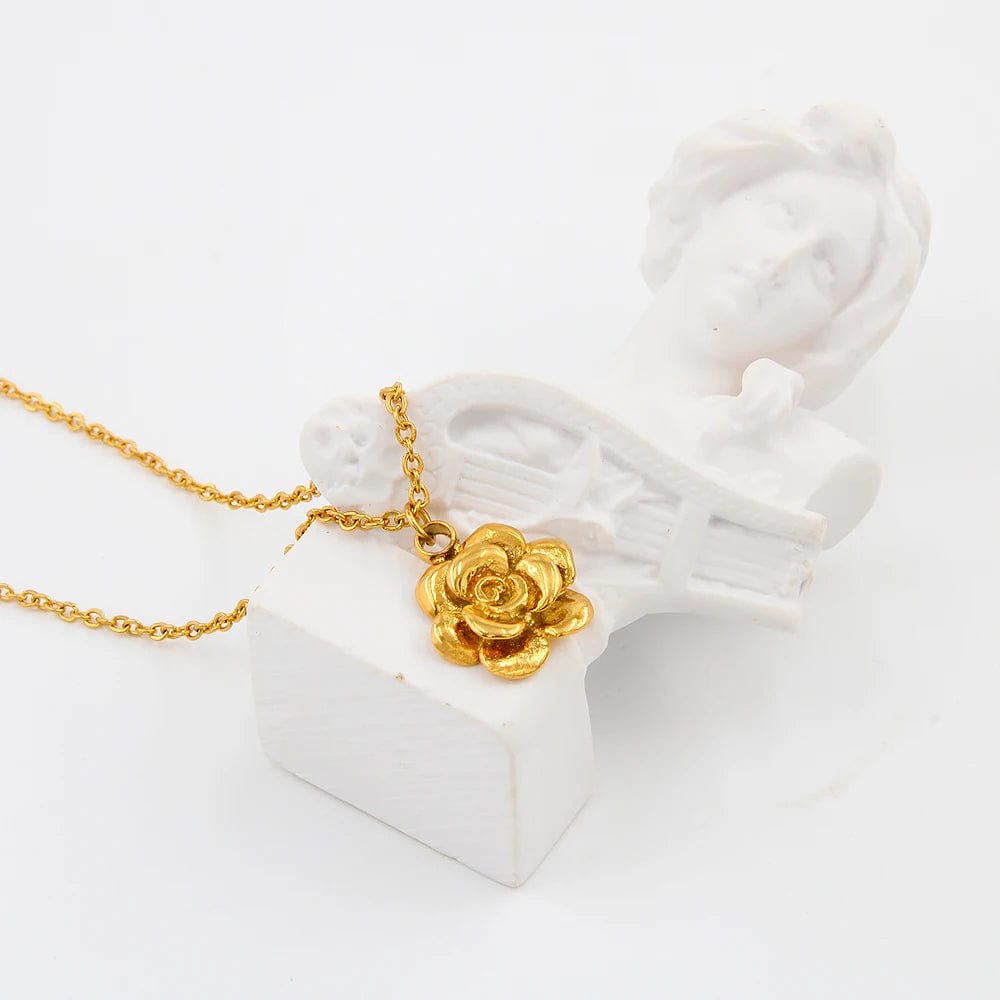 Floral pendant necklace / 40+5CM / Gold FANJIN Lotus Pendant Necklace Fashion 316L Stainless Steel Necklace Jewellery Lotus Flower Necklace for Women Girl