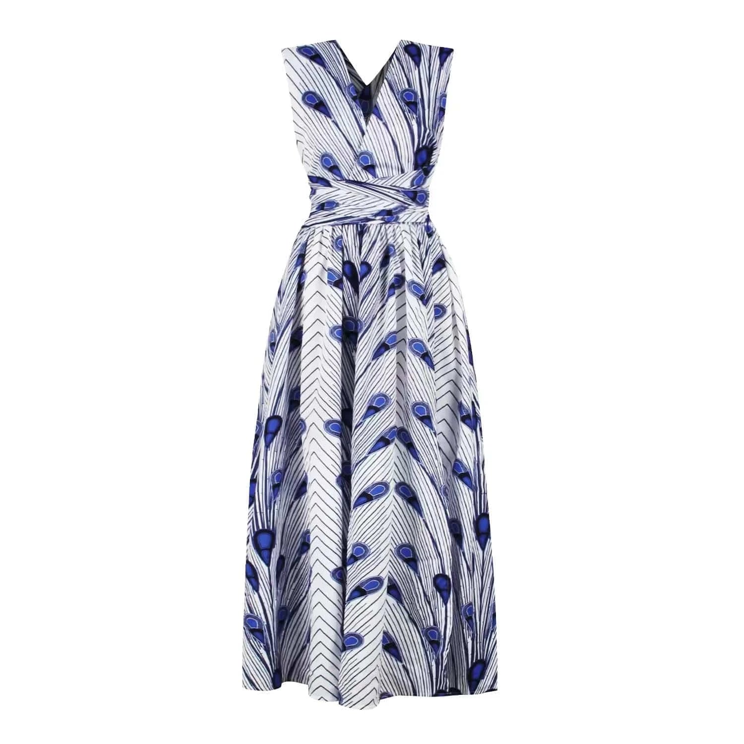 Floral Print African Dress with Side Slit & High Waist