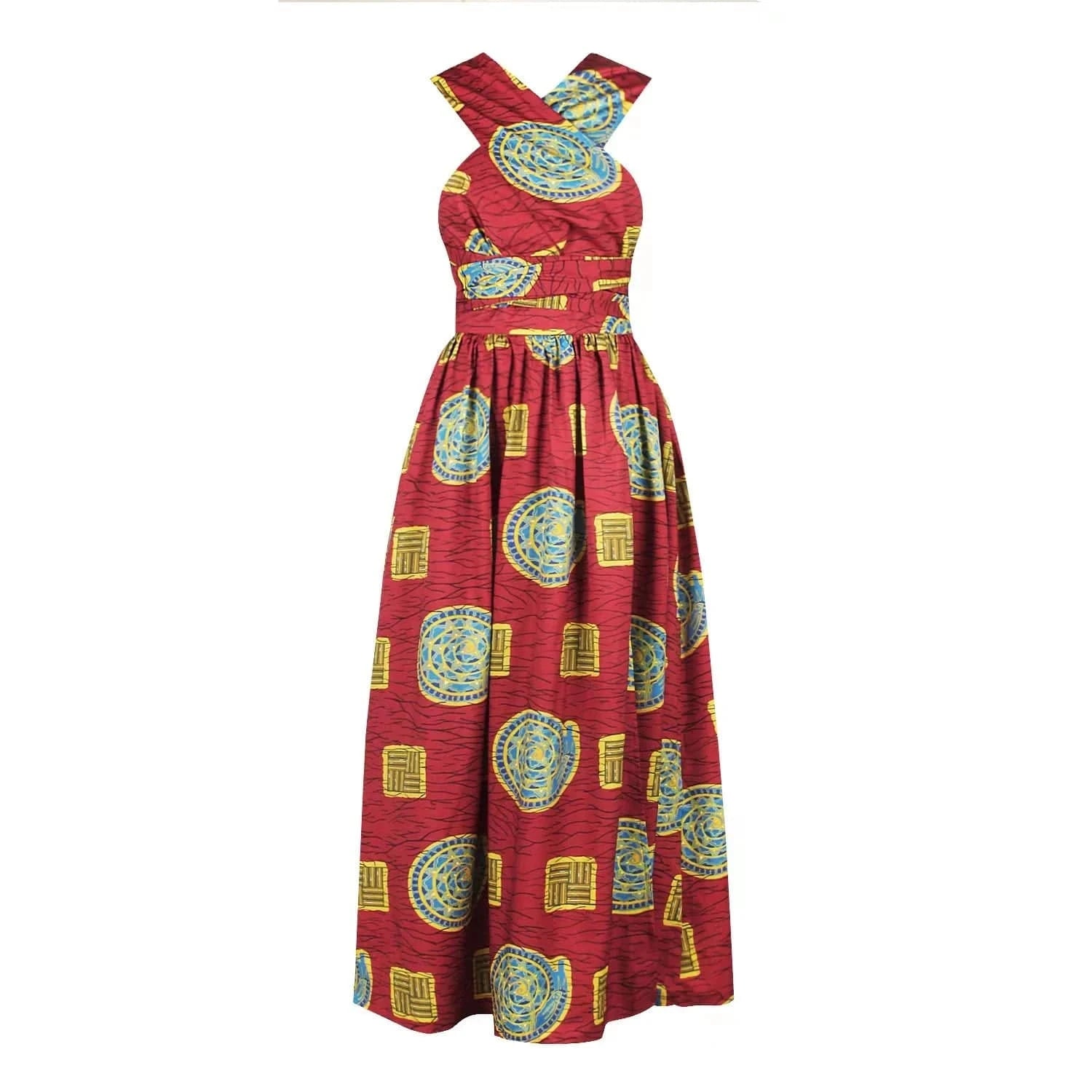 Floral Print African Dress with Side Slit & High Waist