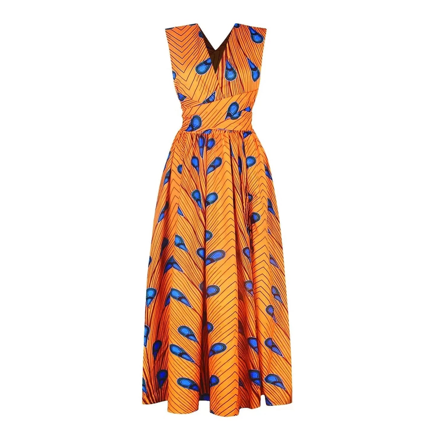 Floral Print African Dress with Side Slit & High Waist