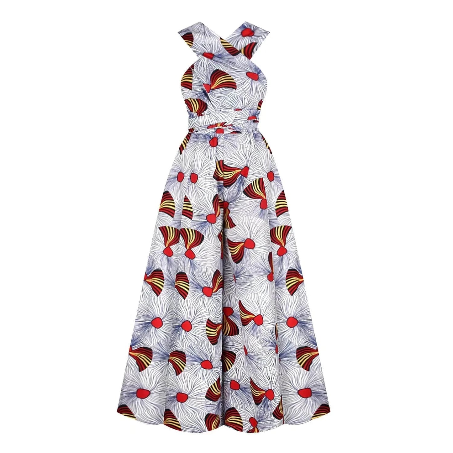 Floral Print African Dress with Side Slit & High Waist