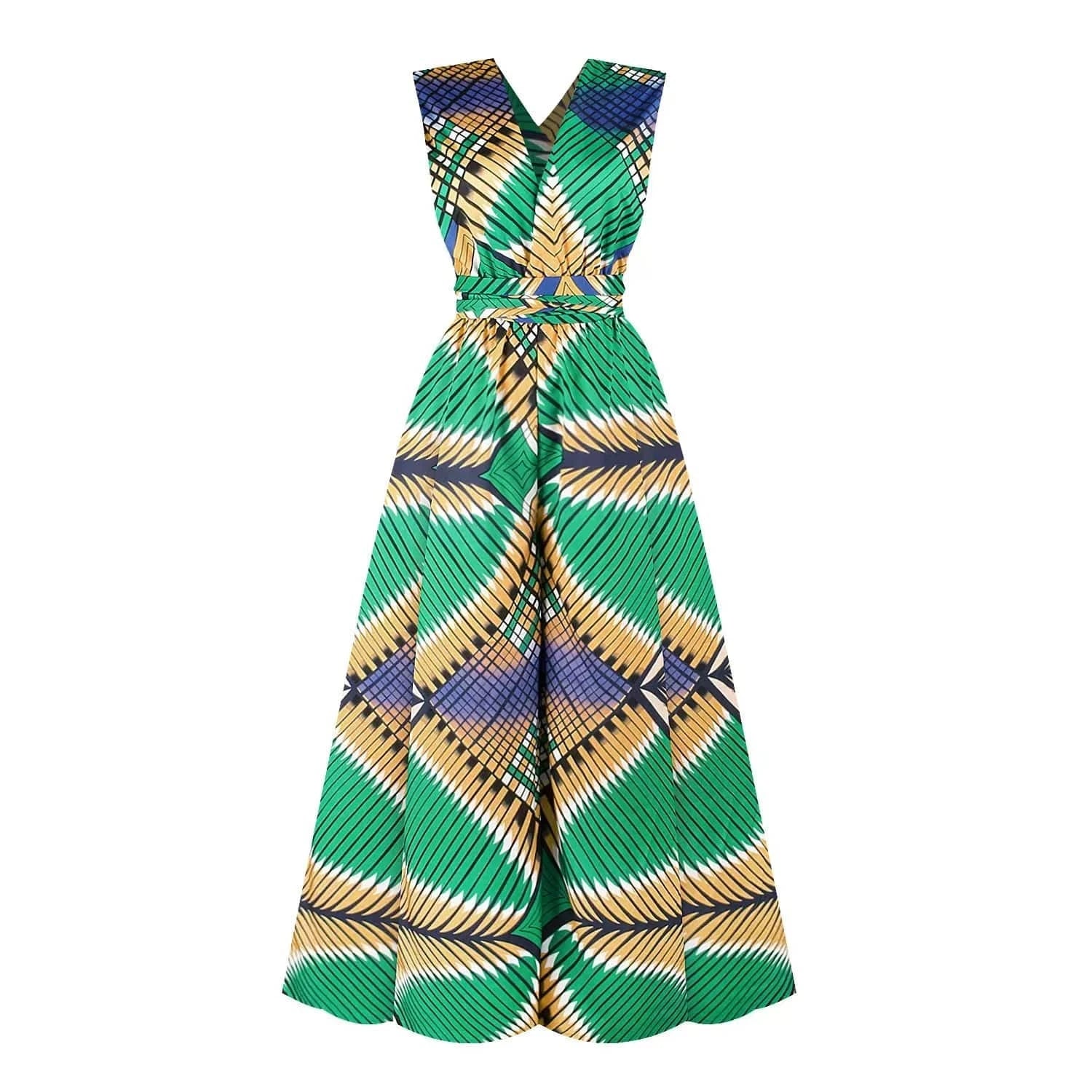Floral Print African Dress with Side Slit & High Waist