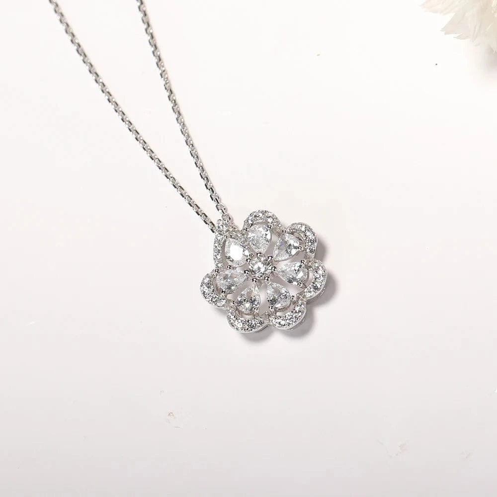 Flower / Platinum Lace Flower Necklace Plated 18K Exquisite And Generous Design Style 925 Sterling Silver Jewelry Factory Wholesale