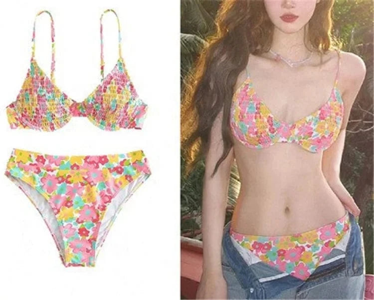 Flower Printed Swimwear Low Waist Bikini Women 2 Piece Swimsuit Brazilian Sexy Bathing Suit