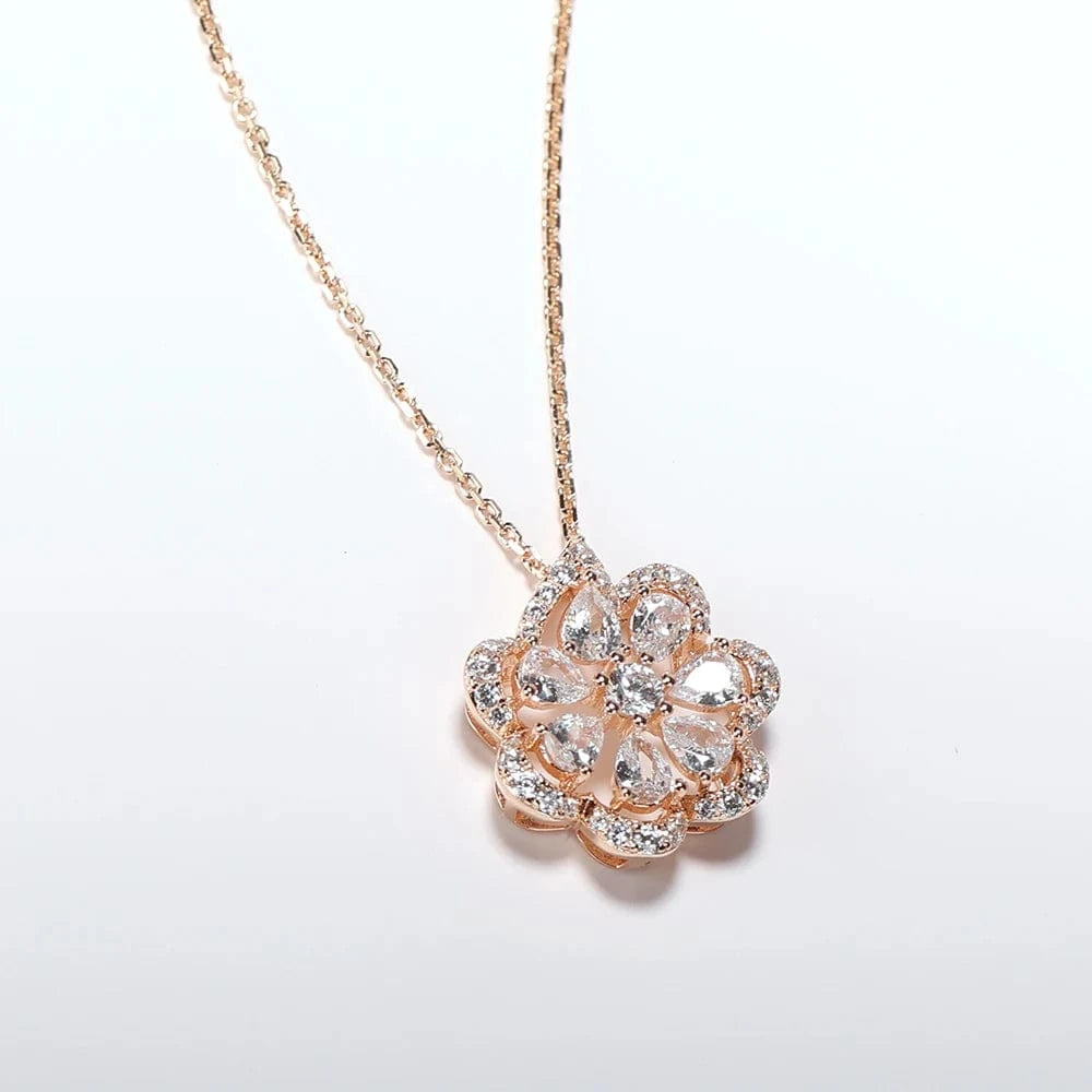 Flower / Rose Gold Lace Flower Necklace Plated 18K Exquisite And Generous Design Style 925 Sterling Silver Jewelry Factory Wholesale