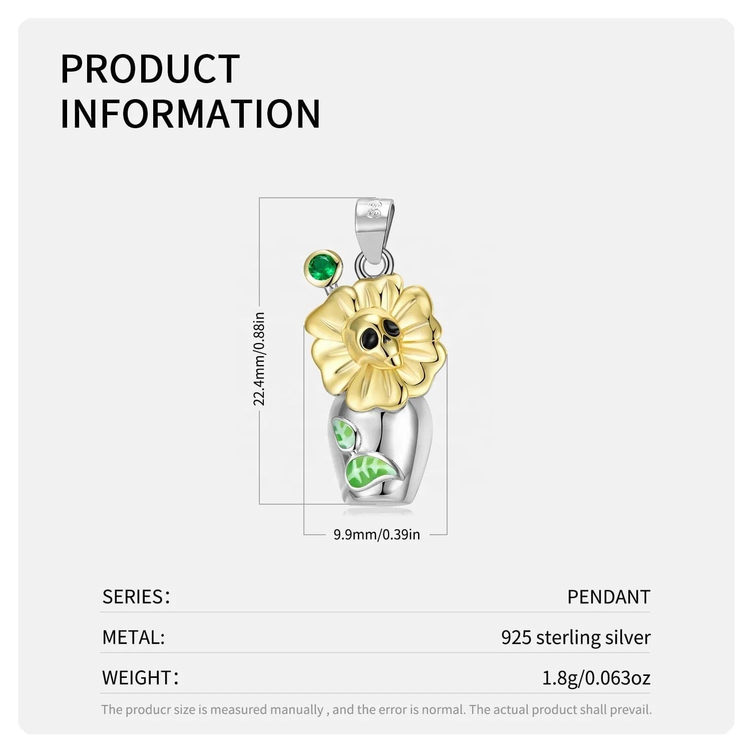 Flower Skull Skeleton Pendant Necklace Authentic 925 Sterling Silver beads for Women Necklace Jewelry Gold Plated Bead Wholesale