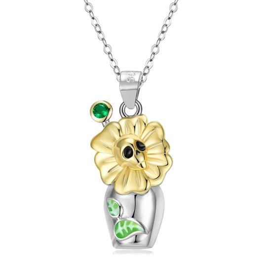 Flower Skull Skeleton Pendant Necklace Authentic 925 Sterling Silver beads for Women Necklace Jewelry Gold Plated Bead Wholesale