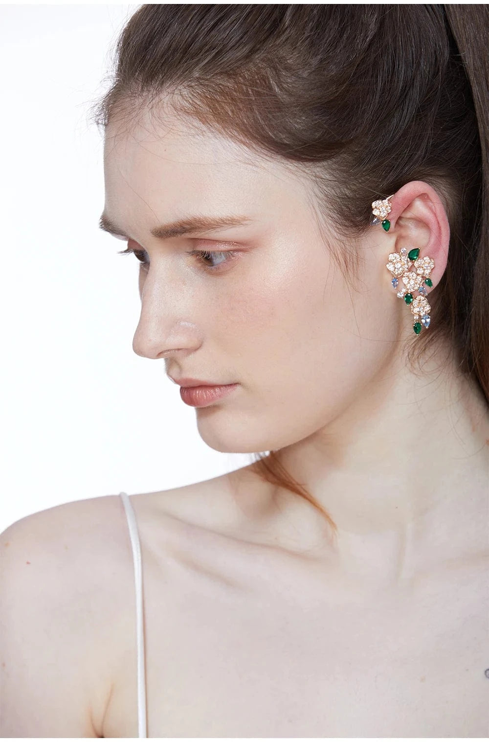 flowers / Platinum Classic Rose Earrings exaggerated large classic accessories green fresh fashionable Earrings asymmetric women's jewelry