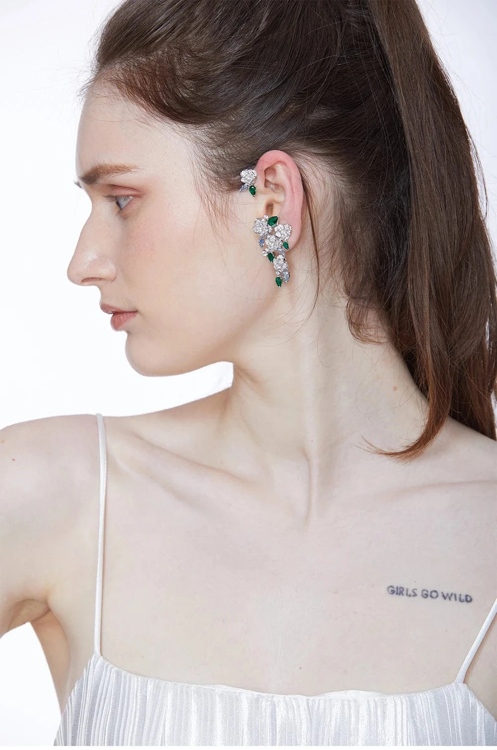 flowers / Platinum Classic Rose Earrings exaggerated large classic accessories green fresh fashionable Earrings asymmetric women's jewelry