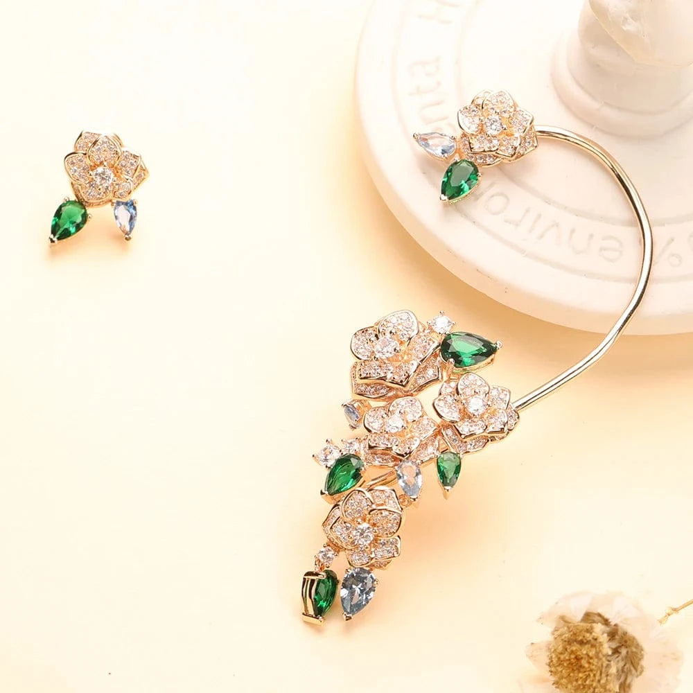 flowers / Platinum Classic Rose Earrings exaggerated large classic accessories green fresh fashionable Earrings asymmetric women's jewelry