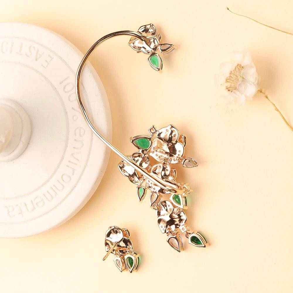flowers / Platinum Classic Rose Earrings exaggerated large classic accessories green fresh fashionable Earrings asymmetric women's jewelry