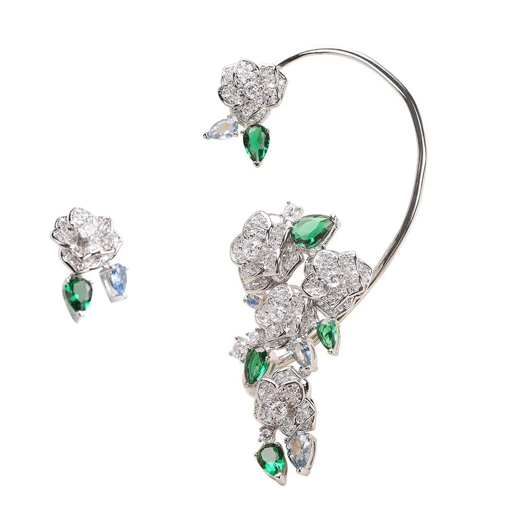 flowers / Platinum Classic Rose Earrings exaggerated large classic accessories green fresh fashionable Earrings asymmetric women's jewelry