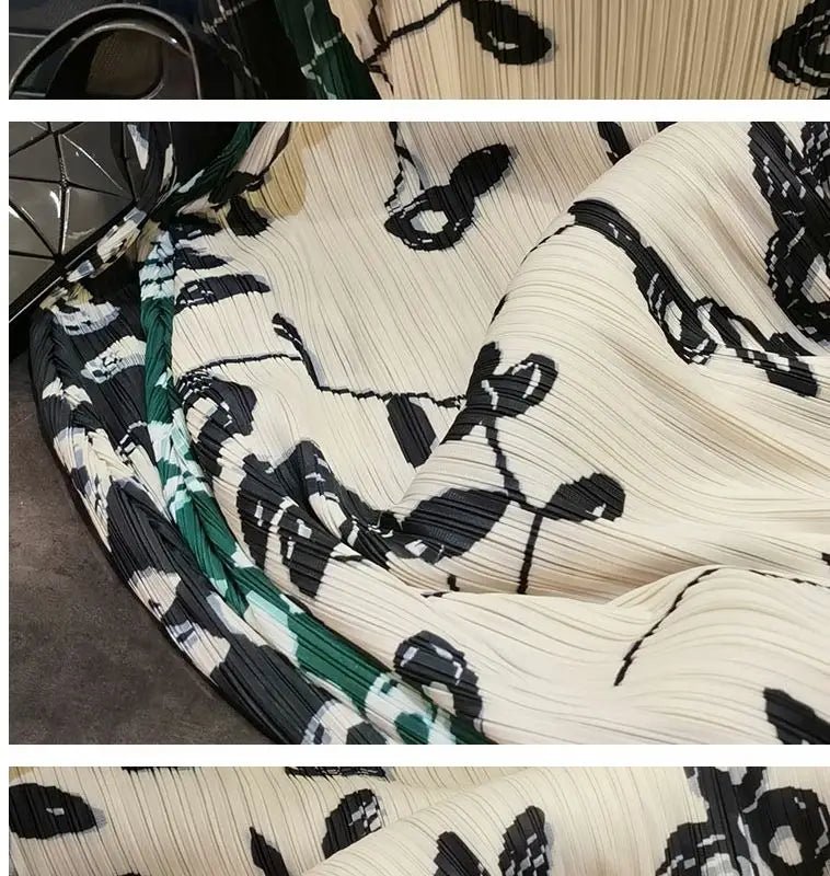 Folding dress women's summer new temperament fashion stand collar short sleeve printing dress hem split loose long skirt. - SN Wigs & More