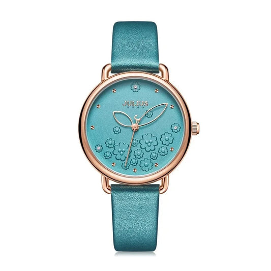 Four-leaf Clover Flower Elegant Women's Watch Japan Mov't Lady Hours Fine Fashion Real Leather Bracelet Girl's Gift Julius Box