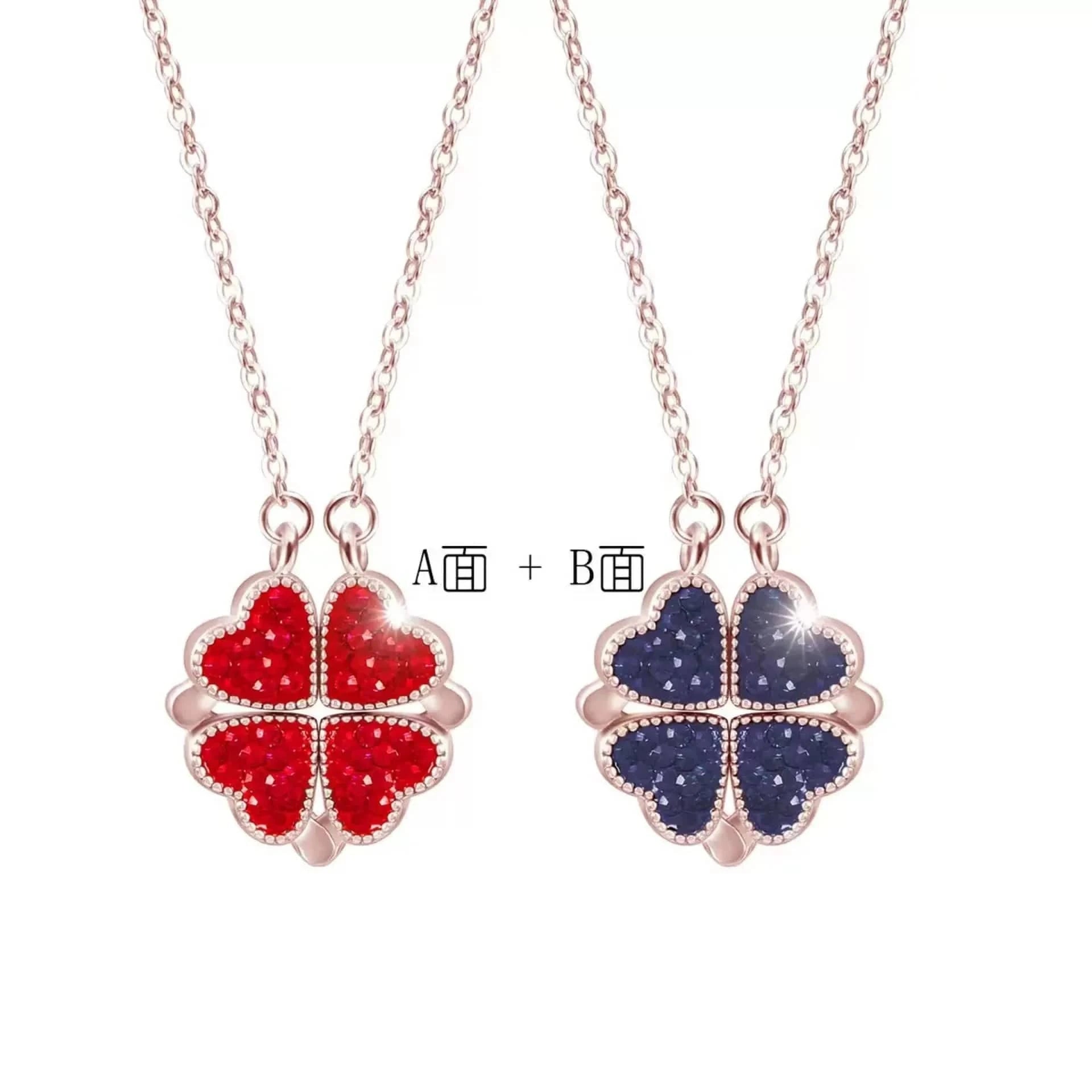 Four-leaved grass necklace Women wear a double-sided love collarbone necklace to send gifts to girlfriend Creative fashion penda
