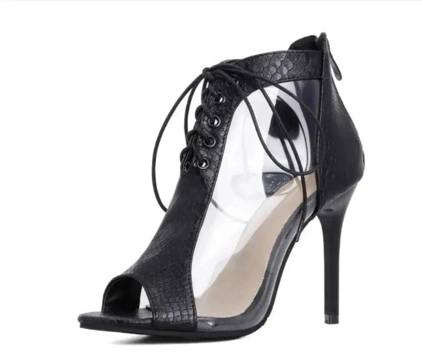 Four seasons wear fashionable sexy open toe sexy lace up high heels short boots