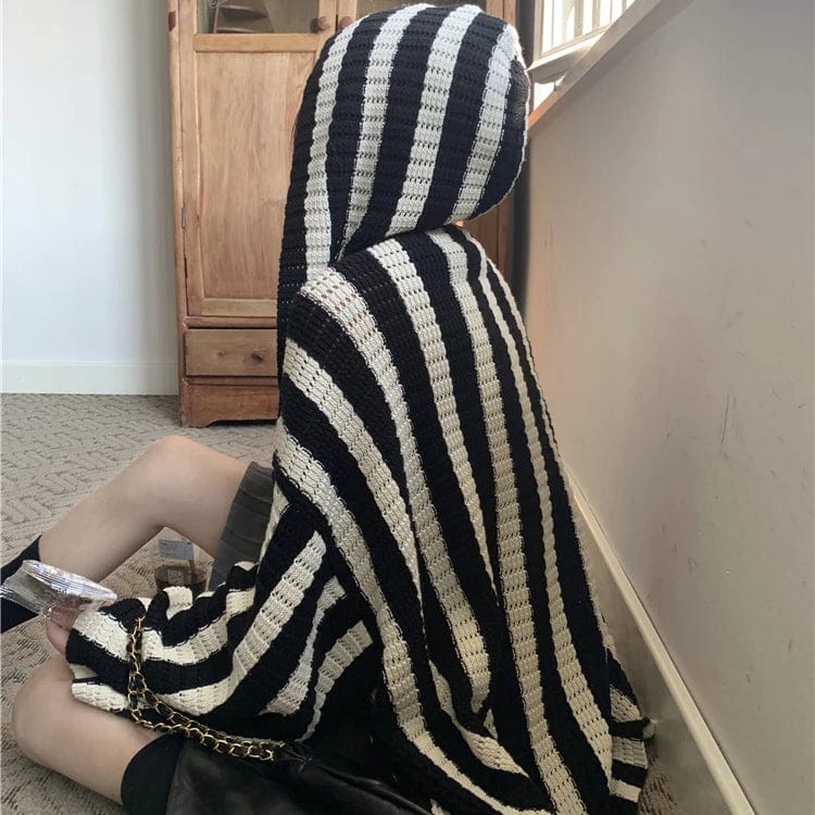 Free / 1 2024 Spring new arrival long sleeve hooded striped cardigan women casual sweater coat