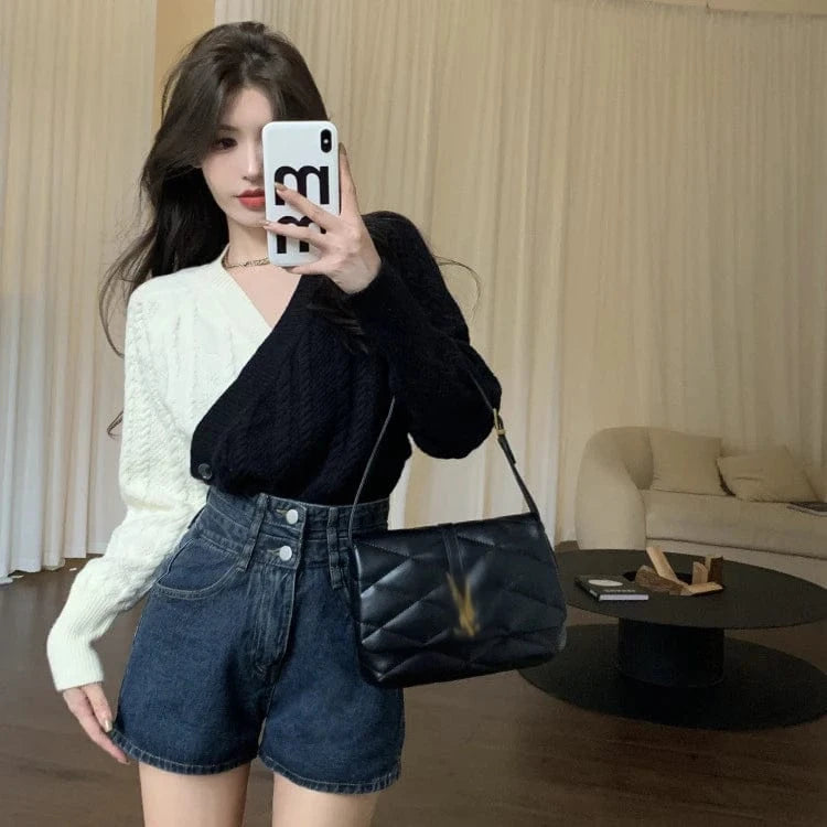 Free / 1 2024 Spring woman v-neck long sleeve  color bumping high quality soft casual style sweater cardigan