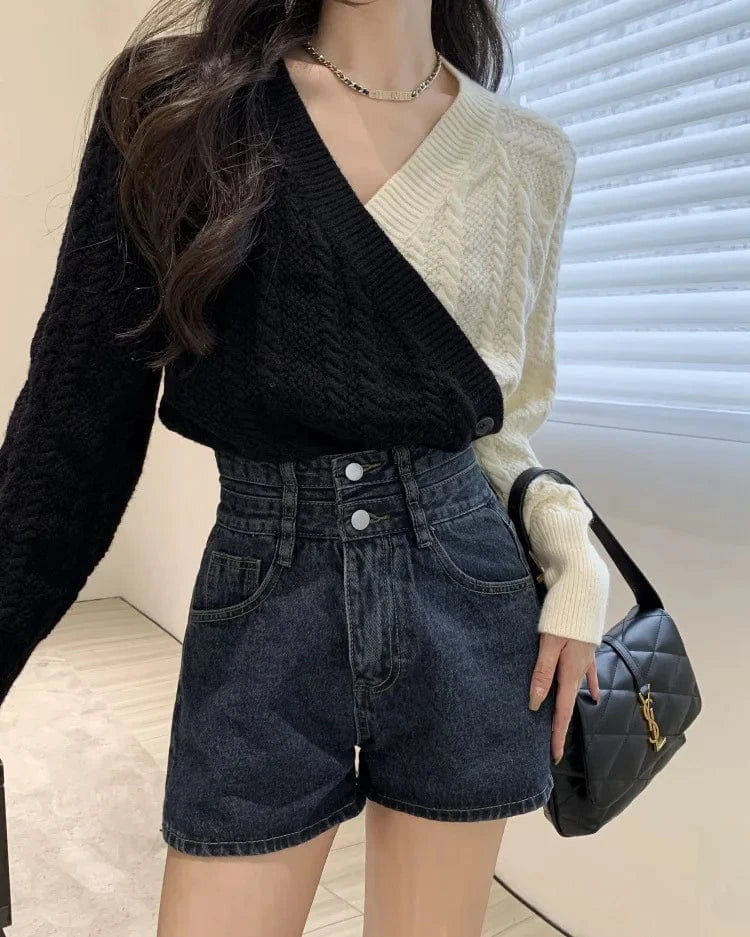 Free / 1 2024 Spring woman v-neck long sleeve  color bumping high quality soft casual style sweater cardigan