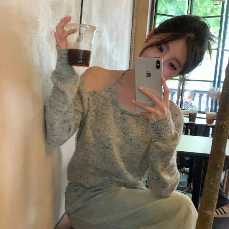 Free / 1 2024 Spring women new arrival long sleeve sexy off-shoulder sweater jumper halter top