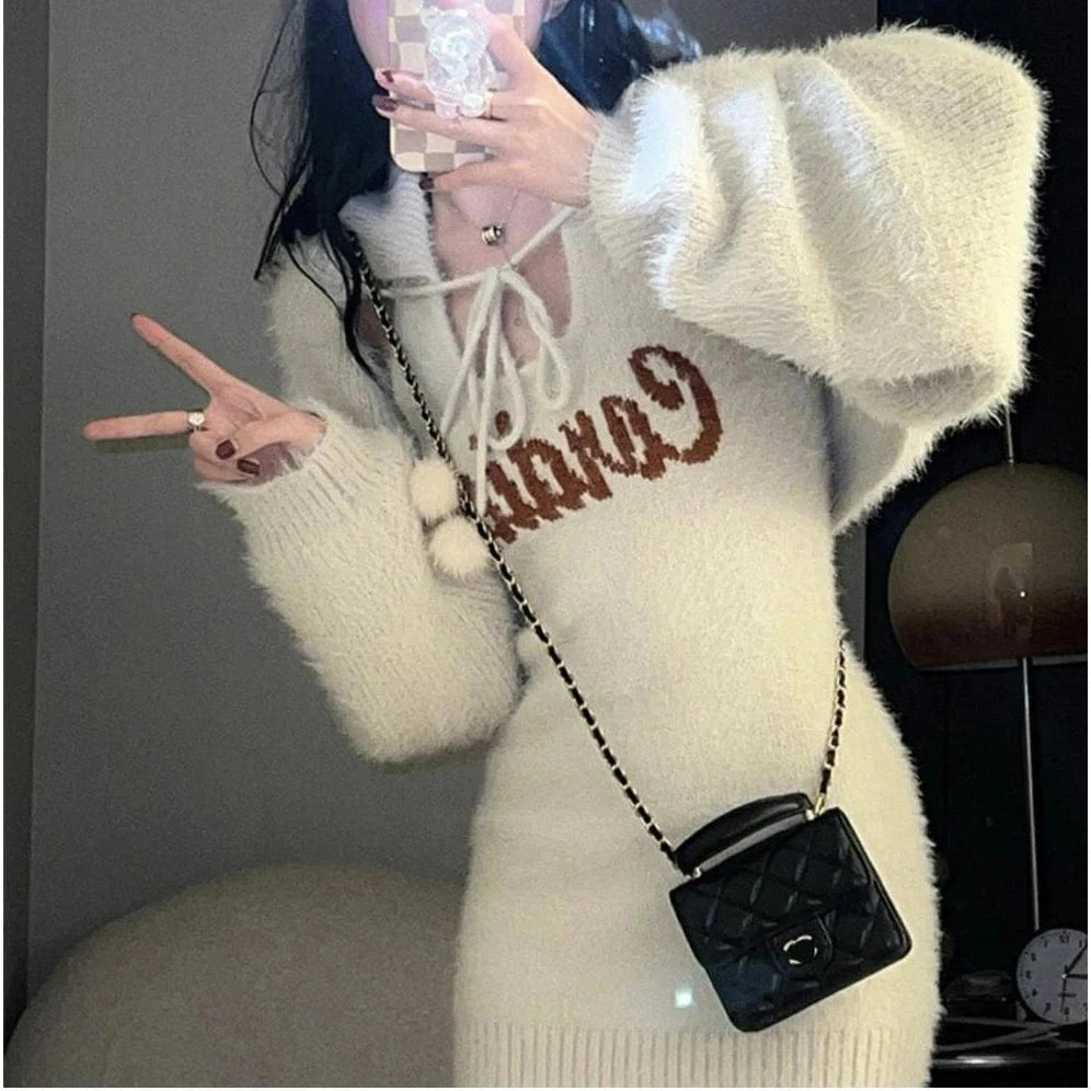 Free / 1 2024 Spring women new arrival open chest long sleeve solid cardigan sleeveless jumper dress sweater set