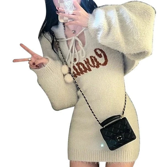 Free / 1 2024 Spring women new arrival open chest long sleeve solid cardigan sleeveless jumper dress sweater set