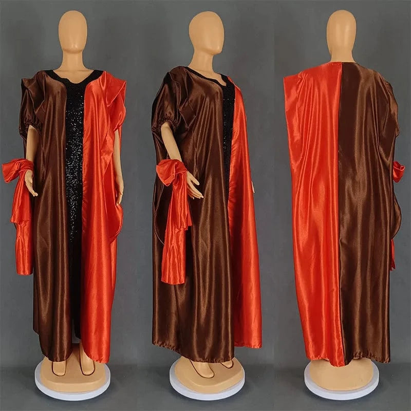 Free / 1 African Dresses for Women Short Sleeve Robes Casual Wear Plus Size African Fashion Bazin Dresses Outfits Robe Africa Clothing