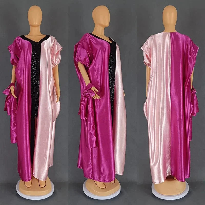 Free / 3 African Dresses for Women Short Sleeve Robes Casual Wear Plus Size African Fashion Bazin Dresses Outfits Robe Africa Clothing