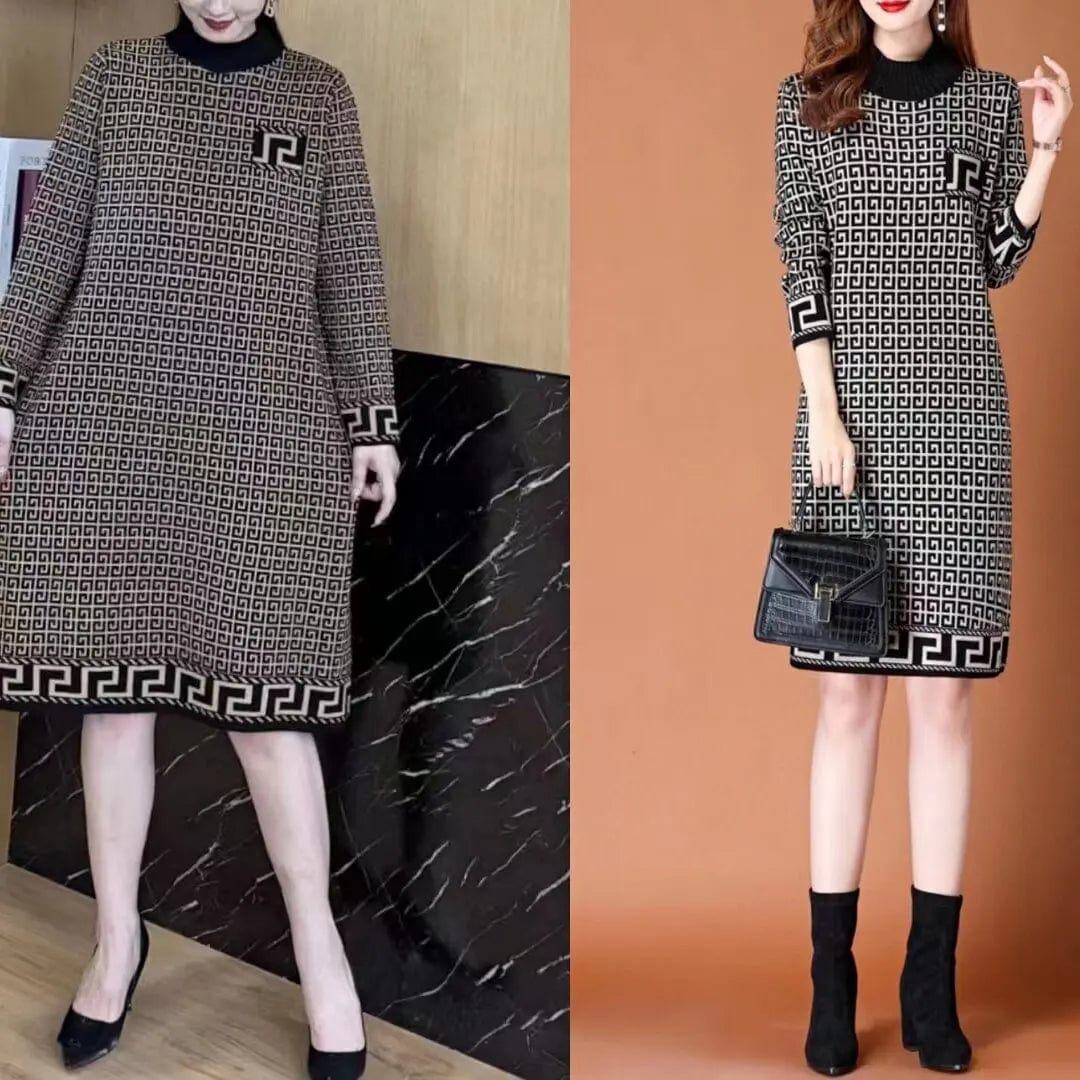 Free / 8861 2024 spring new arrival fashionable women crew neck long sleeve flower print sweater dress