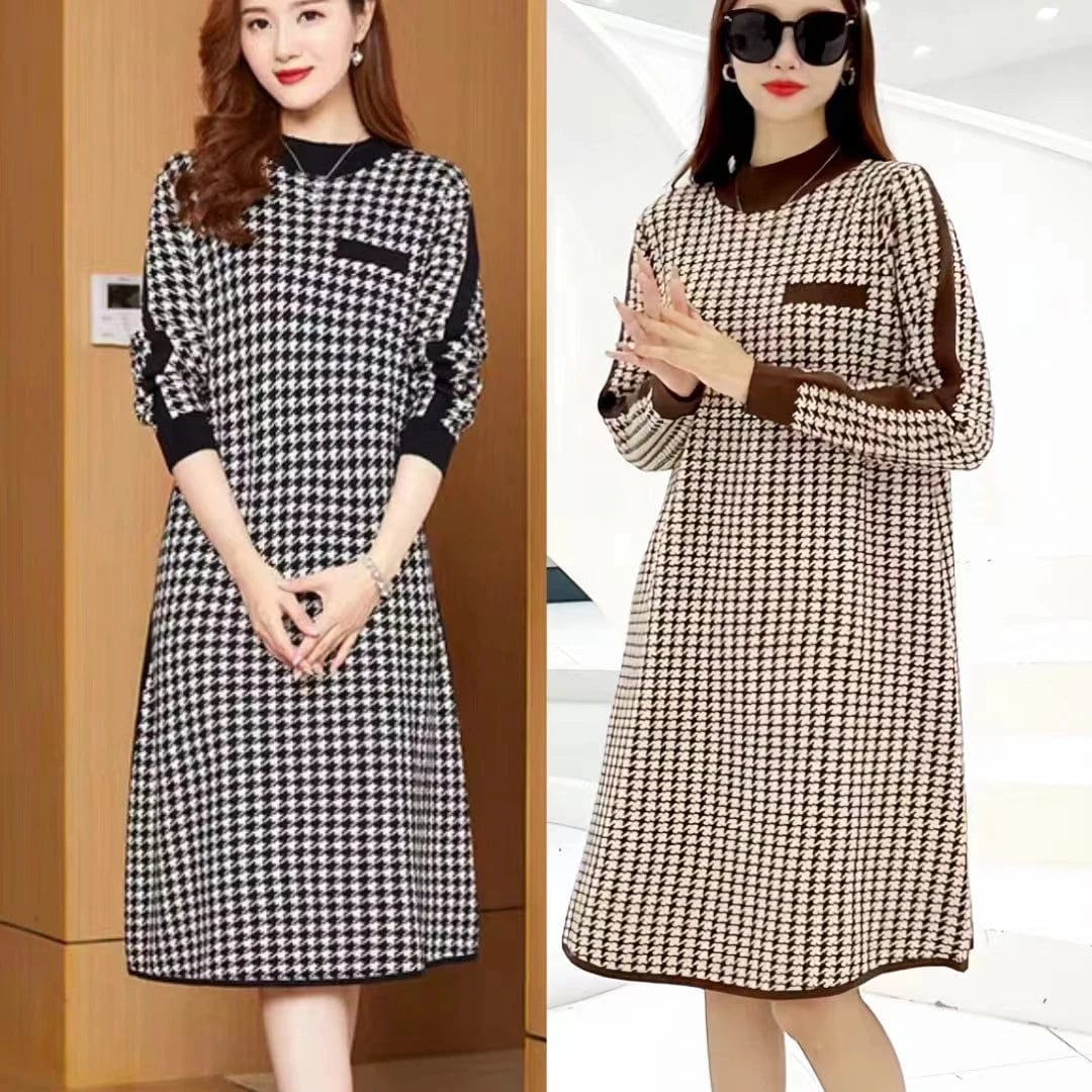 Free / 8862 2024 spring new arrival fashionable women crew neck long sleeve flower print sweater dress