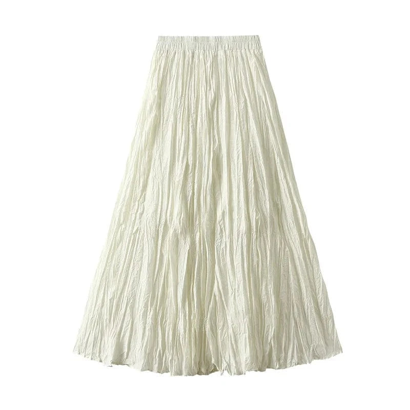 Free / Apricot 15 Colors Pleated Long Maxi Skirts Women Solid Color Casual Kawaii 2024 Spring Summer Elastic Waist Skirt Lining Luxury Faldas