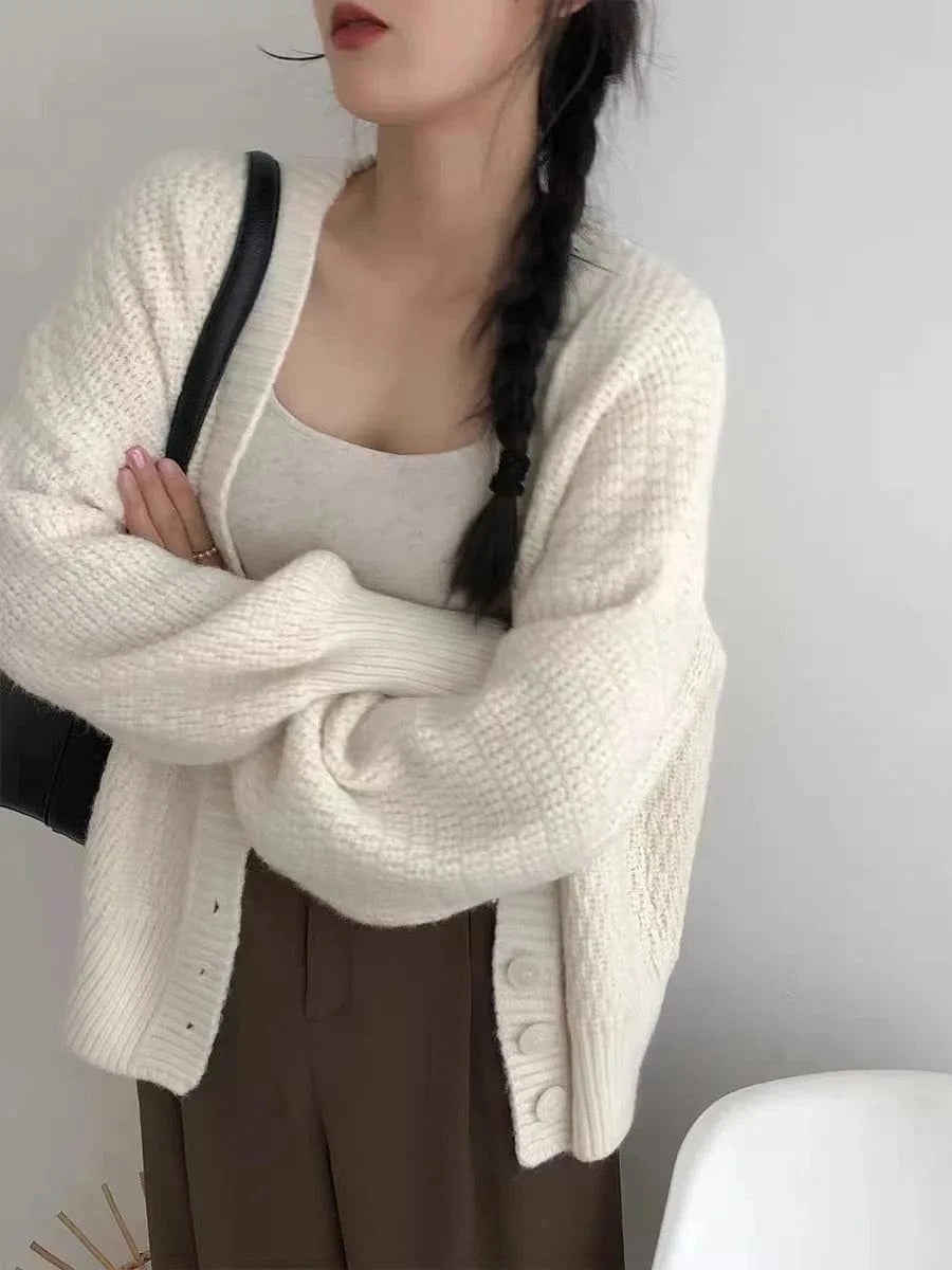 Free / Apricot 2024 Spring  ladies long sleeve v-neck elegant cardigan classic large size high quality sweater coat