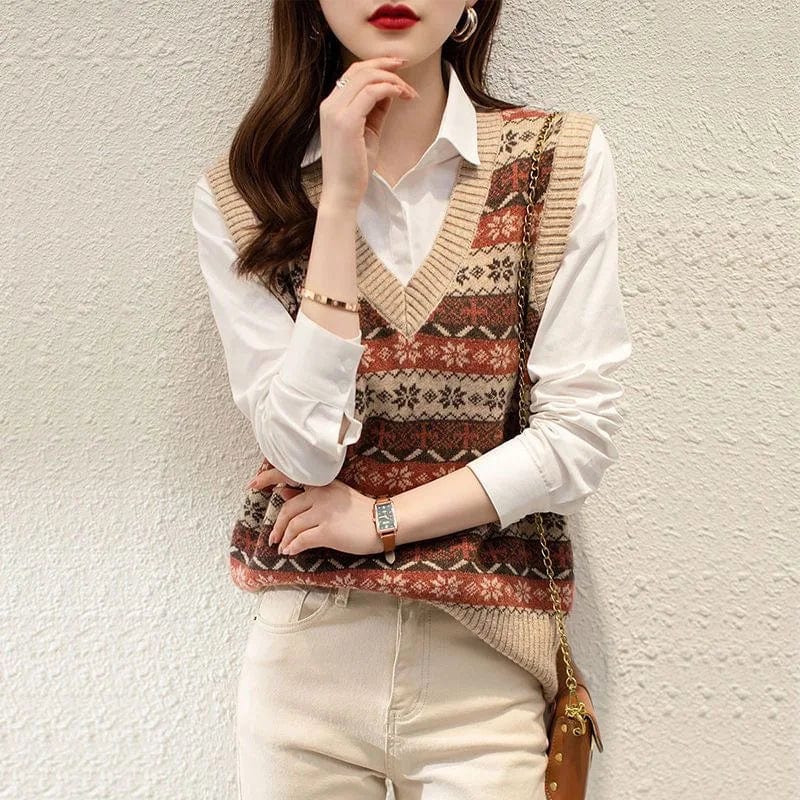 Free / apricot 2024 Spring new arrivals fashion women's high quality loose jacquard V-neck vest sleeveless knit sweater