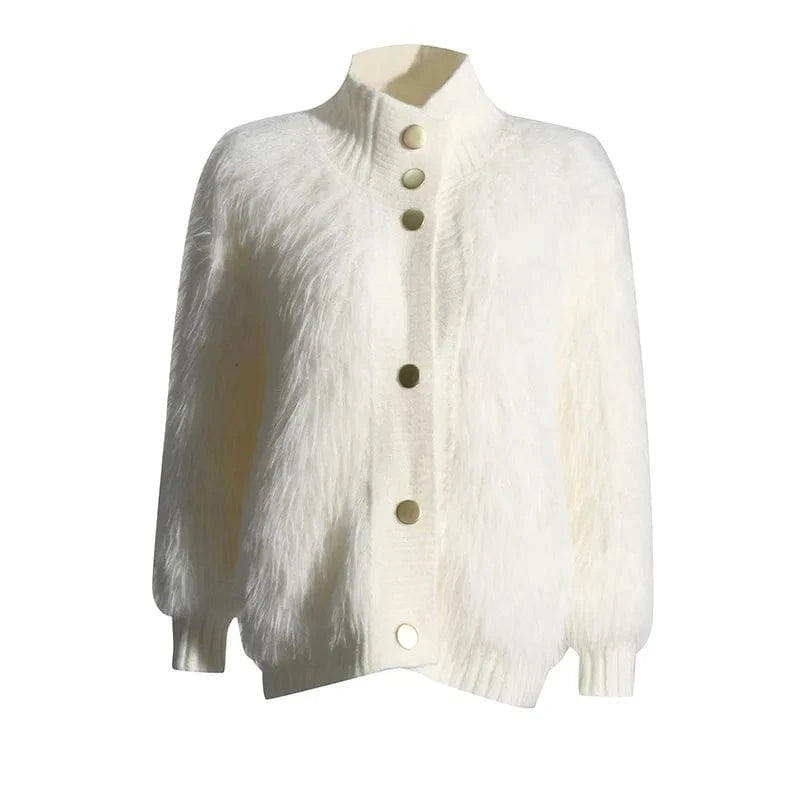 Free / Beige OUDINA Women's Clothing Knitted Solid Color Sweater 2024 Spring New Style Half Turtleneck Mink Fur Ladies Sweaters