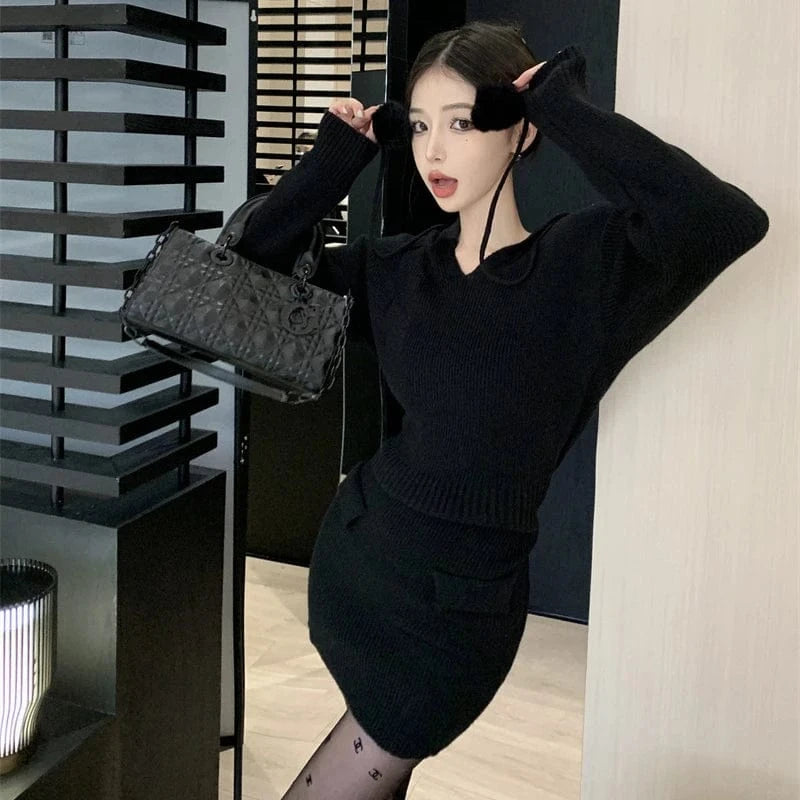 Free / Black 2024 autumn new arrival ladies long sleeve body fit sexy short sweater dress