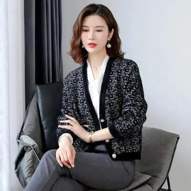 Free / Black 2024 autumn winter new arrival deep v neck open chest button decorative mohair sweater coat