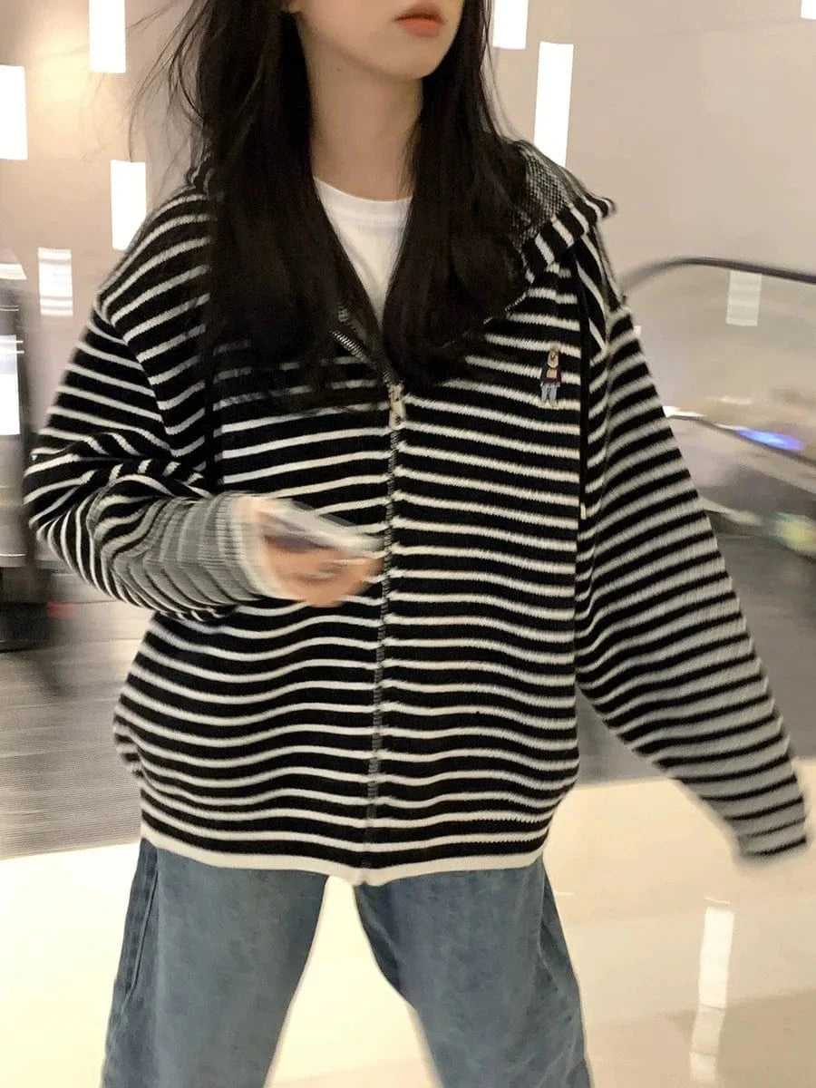 Free / Black 2024 Spring  ladies long sleeve elegant cardigan classic zipper sweater hoodie cardigan sweater coat