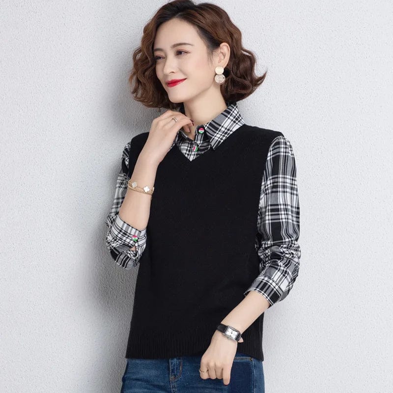 Free / Black 2024 spring New Arrival Fashion Lady Slim fit patchwork polo neck long sleeve summer thin pullover sweater