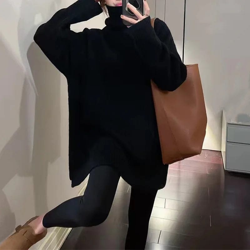 Free / Black 2024 Spring new arrival Ladies turtleneck long sleeve comfortable cable knit women sweater pullover
