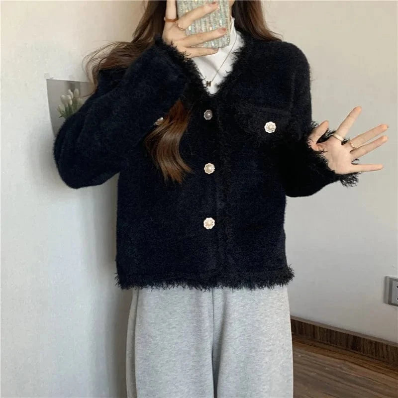 Free / Black 2024 Spring women new arrival crew neck long sleeve classic solid  sweater coat
