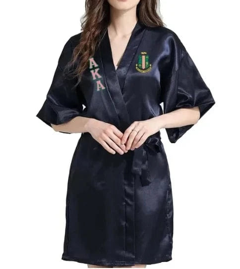 Free / Black a / Polyester / Cotton Sorority Fraternity Greek ZETA PHI BETA Silk Bathrobe Lace Satin ZPB Free Size Clothes Robe