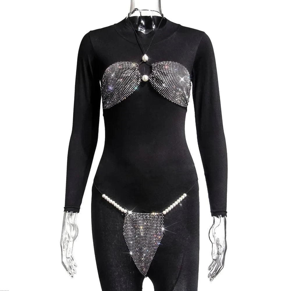 Free / black AB color Sexy Particles Hot Diamonds Chest Triangle Rhinestones Pearl Bikini Sexy Babes Bikini Beachwear Women's Two-piece Bra Set