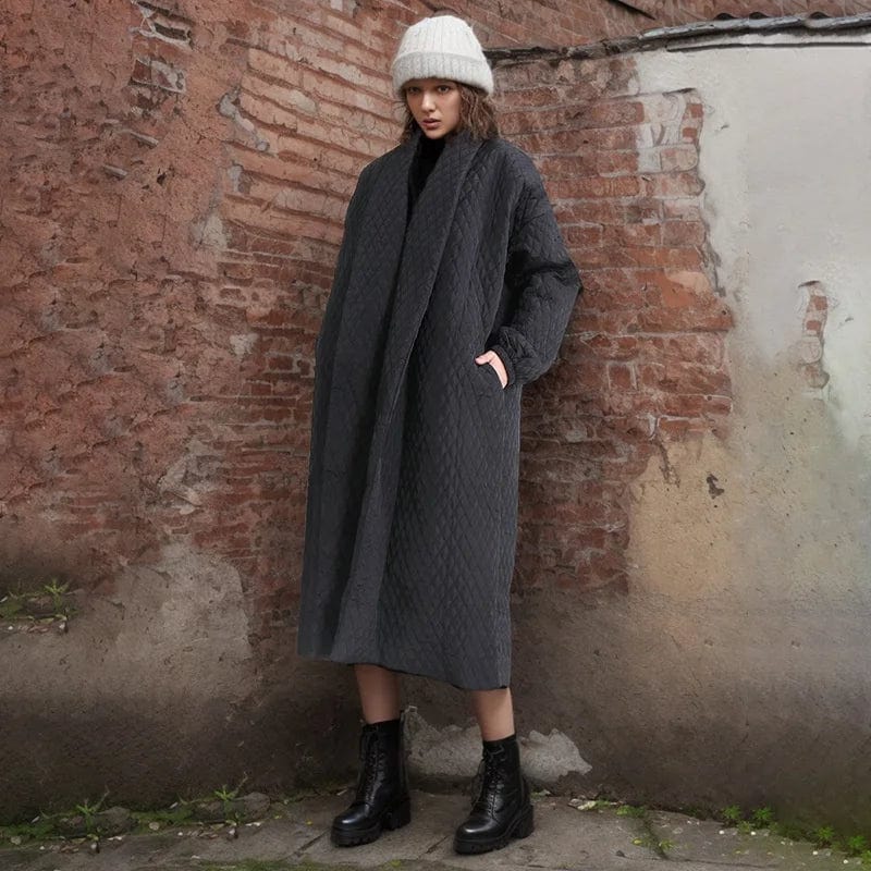 FREE / Black OUDINA 2024 New Arrival Fashion Long Winter Jackets Solid Color Loose Casual Buttoned Thick Cotton Women's Coats