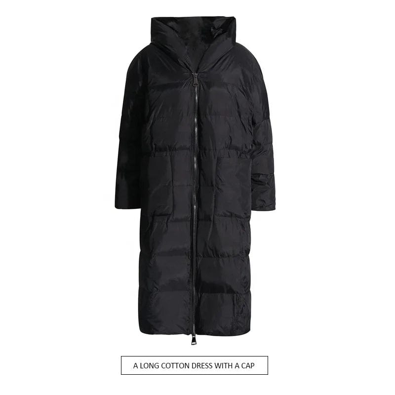 FREE / Black OUDINA 2024 New Fashion Thick Winter Coat Solid Color Zipper Hooded Large Pocket Cotton Women's Down Coats Long