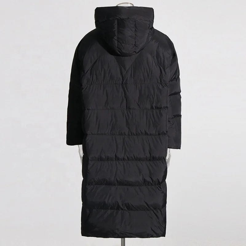 FREE / Black OUDINA 2024 New Fashion Thick Winter Coat Solid Color Zipper Hooded Large Pocket Cotton Women's Down Coats Long