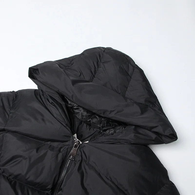 FREE / Black OUDINA 2024 New Fashion Thick Winter Coat Solid Color Zipper Hooded Large Pocket Cotton Women's Down Coats Long