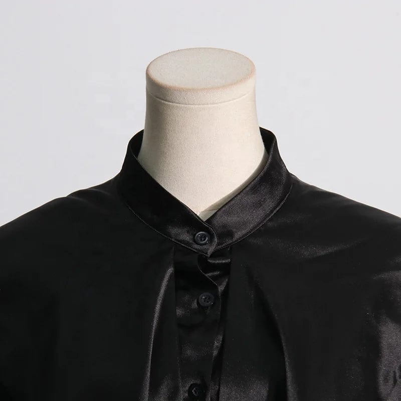 Free / Black OUDINA Fashionable Satin Shirt Woman Silhouette Long-sleeved 2024 Spring New Ribbon Design Black Ladies Shirts