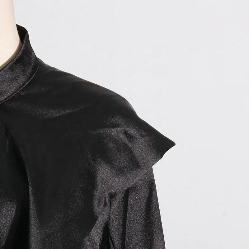 Free / Black OUDINA Fashionable Satin Shirt Woman Silhouette Long-sleeved 2024 Spring New Ribbon Design Black Ladies Shirts